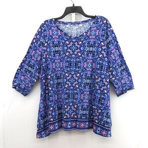 Kim Rogers Blue and Purple Patterned Blouse